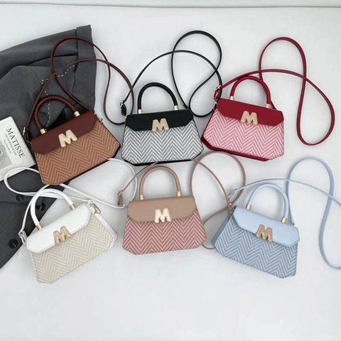 Vintage Dames Contrastkleur Geweven PU-Leren Handtas Kleine Vierkante Crossbodytas Met Metalen M-Slot Verstelbare Schouderriem