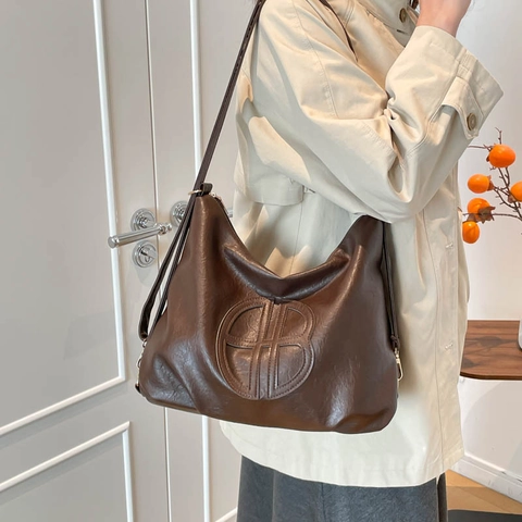 Retro Minimalistisch PU Leder Schoudertas Voor Dames Grote Capaciteit Tote Tas Chique Multifunctionele Rugzak met Ritssluiting