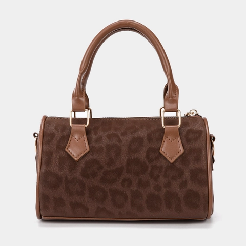 Women Leopard Print Boston Bag Suede Handbag Crossbody Barrel Bag Fashion Daily Travel Accessories Retro Gold Hardware