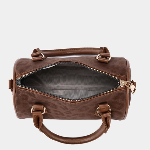 Women Leopard Print Boston Shoulder Bag Suede Crossbody Barrel Bag Fashion Vintage Korean Style Handbag Commuter Travel Bag