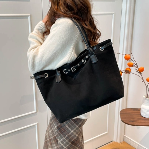 Damen Große Kapazität Tote Bag Wildleder Matt Vintage Mode Umhängetasche Für Alltag Pendeln Lässig Schnalle Dekor