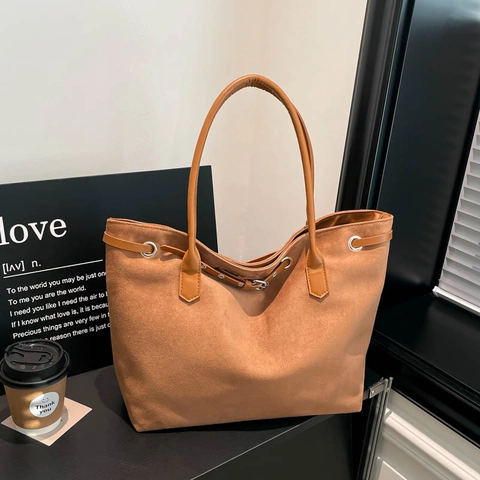 Damen Große Kapazität Tote Bag Wildleder Matt Vintage Mode Umhängetasche Für Alltag Pendeln Lässig Schnalle Dekor