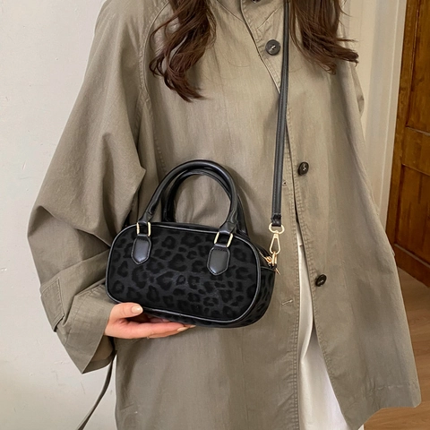 Borsa a Spalla Boston Vintage con Stampa Leopardata per Donna in Pelle PU Piccola Borsa a Tracolla Quadrata Borsa Retrò