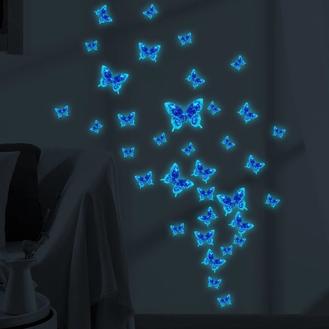 Leuchtende Schmetterling Wandaufkleber PVC 3D Effekt Fluoreszierend Dunkel Leuchten Schlafzimmer Kinderzimmer Deko