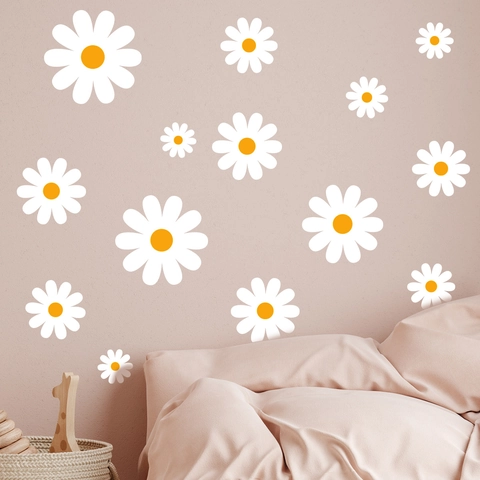 Adesivi Murali Floreali Margherita Bianca in PVC Autoadesivi per Camera da Letto Soggiorno Cameretta Decorazione Murale Botanica per la Casa