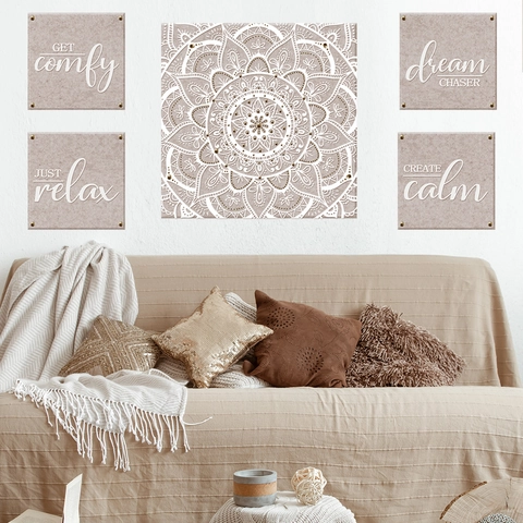 Bohemian Mandala Wall Stickers PVC Self Adhesive Motivational Quotes Floral Pattern For Yoga Studio Bedroom Living Room