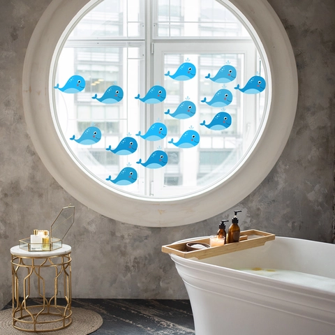 Adesivi Murali Balena Blu Impermeabile PVC Animali Marini Per Bagno Doccia Vetro Finestra Decorazione Cartone Animato
