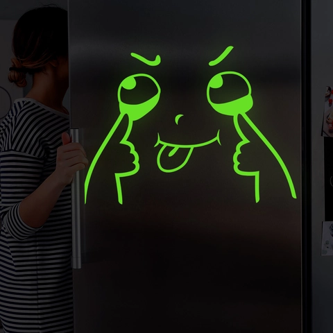 Autocollant de Réfrigérateur Emoji Dessin Animé Lumineux dans le Noir Visage Drôle PVC Auto-adhésif Décoration Maison
