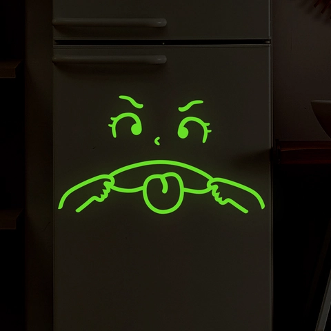 Autocollant de Réfrigérateur Emoji Dessin Animé Lumineux dans le Noir Visage Drôle PVC Auto-adhésif Décoration Maison