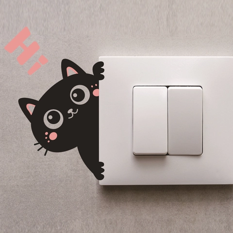 Adesivo Da Parete Gatto Cartone Animato PVC Autoadesivo Decorativo Creativo Interruttore Per Soggiorno Camera Da Letto