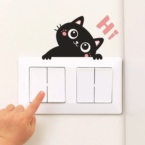 Adesivo Da Parete Gatto Cartone Animato PVC Autoadesivo Decorativo Creativo Interruttore Per Soggiorno Camera Da Letto