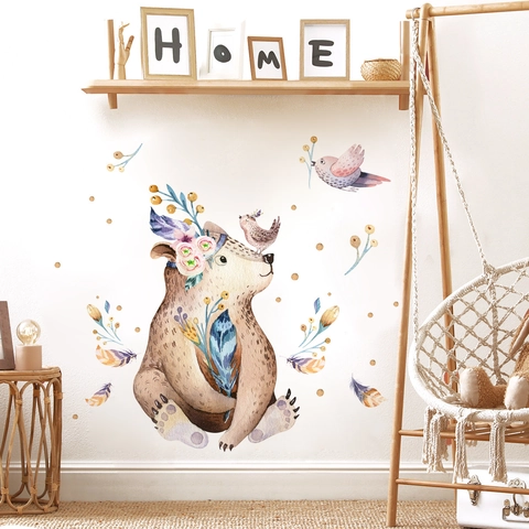 Watercolor Animal Wall Stickers For Kids Room Nursery Decor PVC Removable Hand Painted Bear Owl Rabbit Decals Home Wall Art