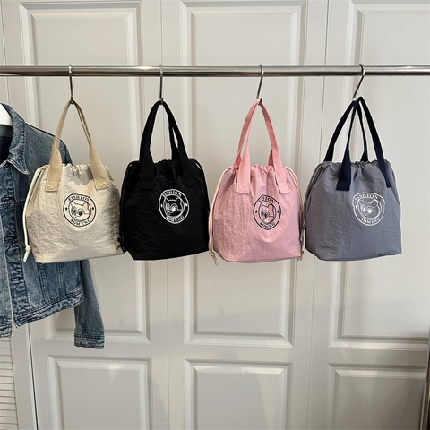 Borsa a Secchiello in Nylon Impermeabile con Coulisse Donna Leggera Tote con Stampa Cartoon per Pendolarismo Quotidiano
