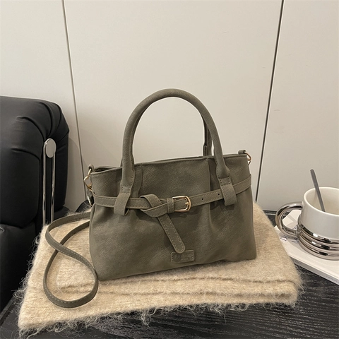 Bolso de Mano para Mujer Retro Aspecto Gamuza Cuero Sintético Bolso de Hombro Con Hebilla Vintage Bolso Satchel