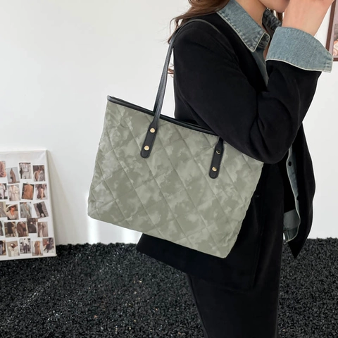 Damen Tragetasche Große Kapazität Gesteppt Rautenmuster PU Leder Schultertasche Für Pendler Studenten Mode Casual Handtasche