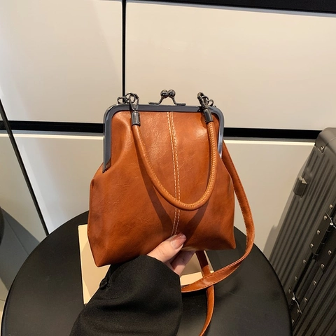 Vintage PU Leder Muschel Umhängetasche Für Damen Retro Arzt Handtasche Mit Metallverschluss Und Verstellbarem Riemen