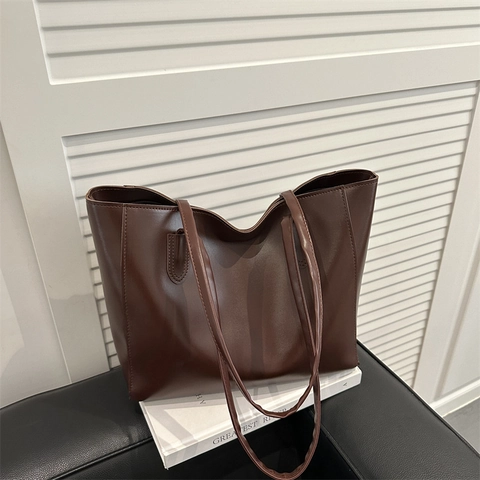 Damen Vintage PU Leder Tote Bag Große Kapazität Pendler Schultertasche Einfacher Retro Stil Täglich Freizeit