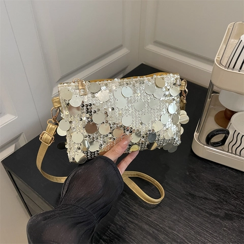 Fashion Sequin Crossbody Bag Shiny Metallic Mini Square Evening Pouch For Women Party Accessory
