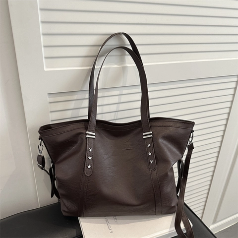 Women Large Capacity Star Studded Tote Bag Urban Minimalist Linen Shoulder Bag With Star Rivets Fashion Commuter Handbag