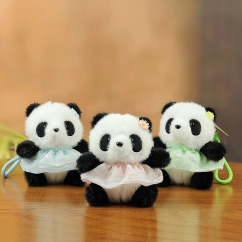 Simpatico Ciondolo Peluche Panda Portachiavi Bambola Animale Di Pezza Cartone Animato Con Vestito Fiore Per Decorazione Borsa Regalo