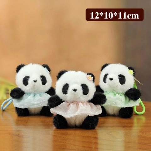 Simpatico Ciondolo Peluche Panda Portachiavi Bambola Animale Di Pezza Cartone Animato Con Vestito Fiore Per Decorazione Borsa Regalo