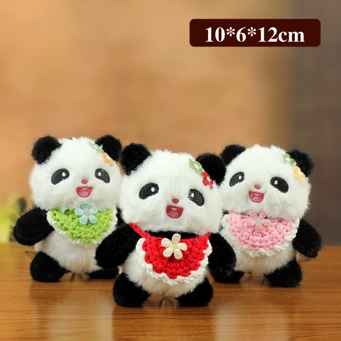 Adorabile Portachiavi in Peluche a Forma di Panda Con Pettorina a Fiori All'uncinetto Ciondolo per Borsa a Forma di Animale per Bambini Donna