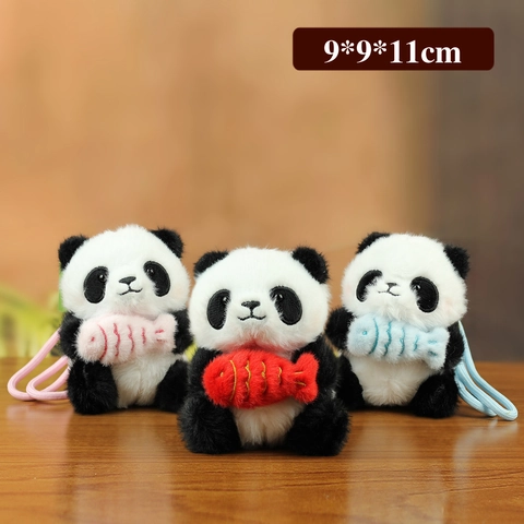 Portachiavi Kawaii Panda del Sichuan in Peluche Simpatico Ciondolo per Borsa a Forma di Animale con Pesce Souvenir Regalo per Donne Bambini