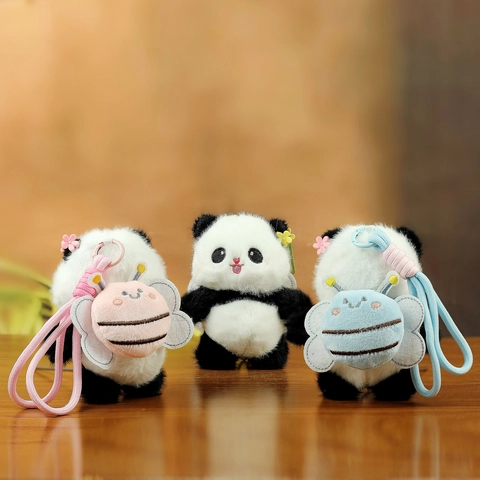 Cute Panda Plush Keychain Bee Outfit Soft Stuffed Animal Pendant For Bag Backpack Decoration Gift For Girls Women Cute Toy