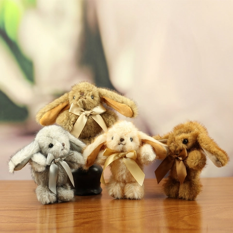 Plüsch Hase Spielzeug Kunstfell Kaninchen Puppe Mit Satin Schleife Lange Ohren Süßes Tier Taschenanhänger Schlüsselanhänger