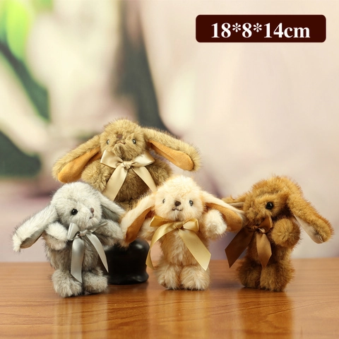 Plüsch Hase Spielzeug Kunstfell Kaninchen Puppe Mit Satin Schleife Lange Ohren Süßes Tier Taschenanhänger Schlüsselanhänger