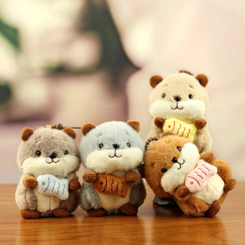 Süßer Otter Plüsch Schlüsselanhänger Weiche Stofftier Puppe Mit Fisch Tasche Anhänger Cartoon Otter Schlüsselring Für Kinder Mädchen Geburtstag Geschenk