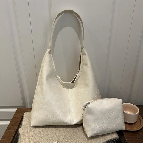 Bolso Hobo de Nailon para Mujer Gran Capacidad Color Sólido Retro Bolso de Hombro Con Estuche a Juego Bolso Tote de Mano