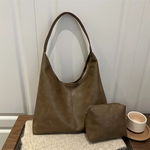 Borsa a Spalla Sottobraccio in Pelle PU Minimalista Urbana Grande Capacità Con Pochette Morbida Borsa Tote Per Donna