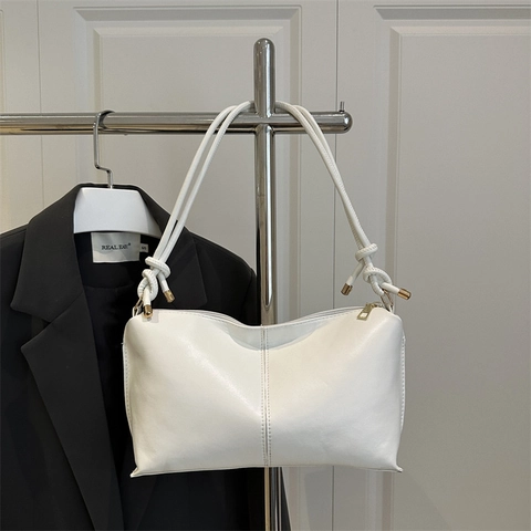 Minimalist PU Leather Shoulder Bag For Women Underarm Crossbody Purse Vertical Stitching Knot Strap Leisure Modern