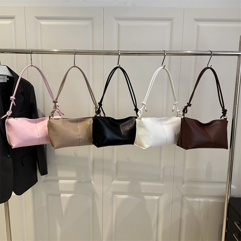 Bolso de Axila de Cuero PU Minimalista para Mujer Bolso de Hombro de Color Sólido Con Detalle de Correa de Nudo Elegante