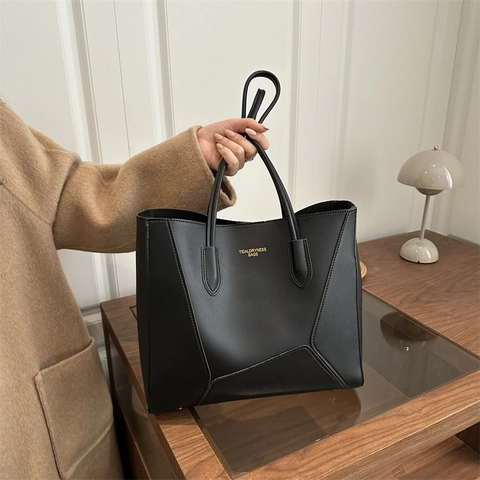 Borsa Tote Grande Capacità In Pelle PU Donna Cuciture Geometriche Borsa A Tracolla Per Il Lavoro Quotidiano Versatile
