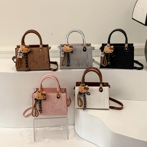 Women Vertical Texture PU Leather Handbag Retro Minimalist Square Crossbody Bag With Top Handle And Adjustable Shoulder Strap
