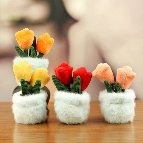 Pluche Tulp Potplant Sleutelhanger Hanger Zachte Knuffel Bloem Speelgoed Voor Tas Decoratie Schattig Bureau Ornament Bloemen Cadeau
