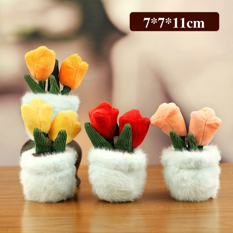 Pluche Tulp Potplant Sleutelhanger Hanger Zachte Knuffel Bloem Speelgoed Voor Tas Decoratie Schattig Bureau Ornament Bloemen Cadeau