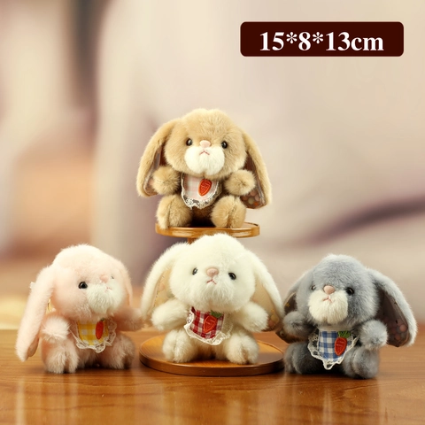 Cute Plush Rabbit Toy With Bib Carrot Embroidery Soft Stuffed Animal Bunny Keychain Pendant Bag Hanging Decoration Gift