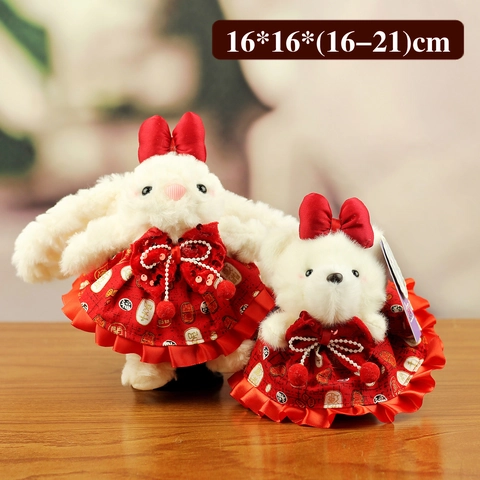 Süßer Plüsch Hase Bär Puppe Anhänger Mit Rotem Satin Festival Kleid Niedliche Tier Tasche Hängende Dekoration Ornament Geschenk Mädchen