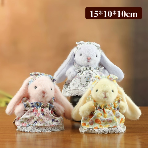 Simpatico Peluche Coniglio Orecchie Lunghe Morbido Pupazzo Coniglietto In Abito Floreale Con Fiocco In Pizzo Per Compleanno