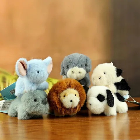 Mini Peluche Animal Llaveros Dijes Suave Pequeño Elefante Rinoceronte Perro León Para Bolsa Coche Decoración Regalo