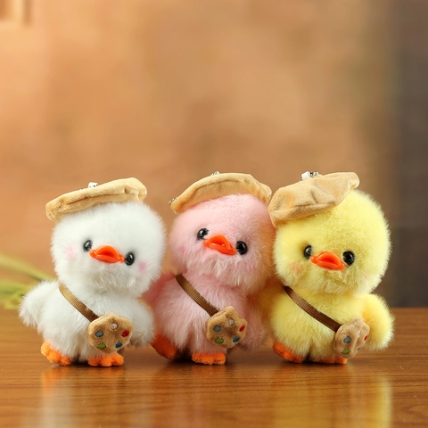 Cute Plush Little Duck Keychain Pendant With Brown Beret And Artist Palette Crossbody Bag Artist Style Stuffed Animal Toy Bag Decoration For Women Kids
