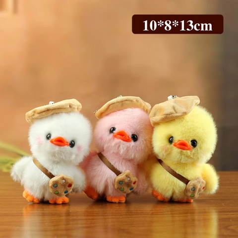 Cute Plush Little Duck Keychain Pendant With Brown Beret And Artist Palette Crossbody Bag Artist Style Stuffed Animal Toy Bag Decoration For Women Kids