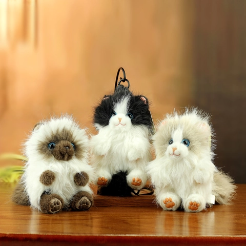 Realistic Long Hair Plush Cat Toy Keychain Simulated Ragdoll Animal Doll Hanging Ornament Simulation Cat Doll Gift For Teens