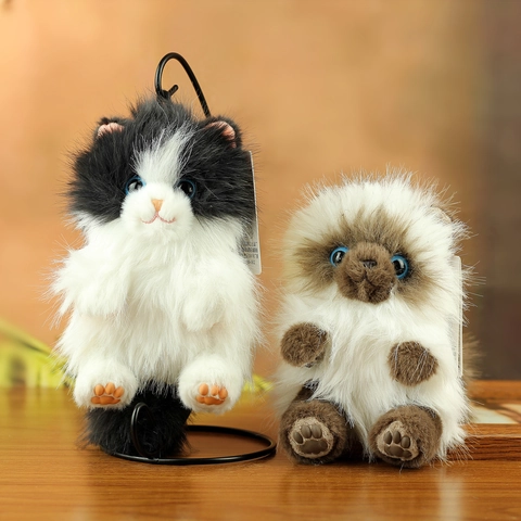 Realistic Long Hair Plush Cat Toy Keychain Simulated Ragdoll Animal Doll Hanging Ornament Simulation Cat Doll Gift For Teens