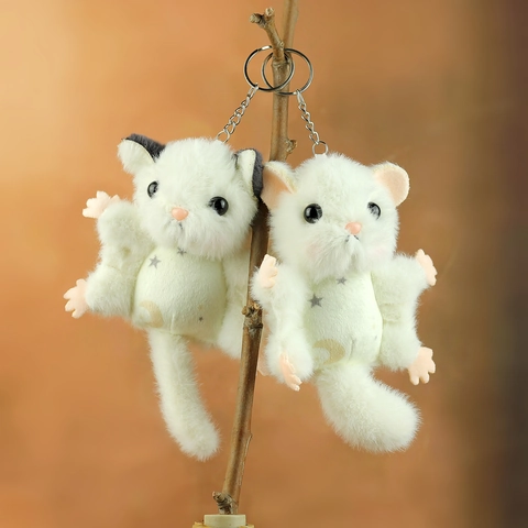Cute Sugar Glider Plush Keychain Star Moon Pattern Stuffed Flying Squirrel Animal Doll Pendant Bag Ornament Accessory For Teens