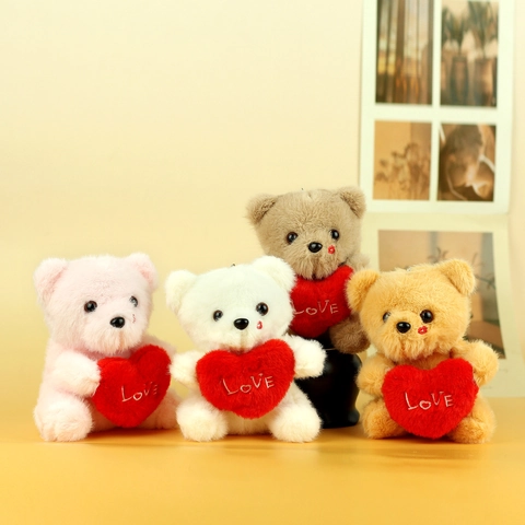 Porte-clés en Peluche Ours en Peluche Mignon Avec Cœur Rouge Broderie Love Cadeau Romantique Pour Décoration de Sac Saint-Valentin