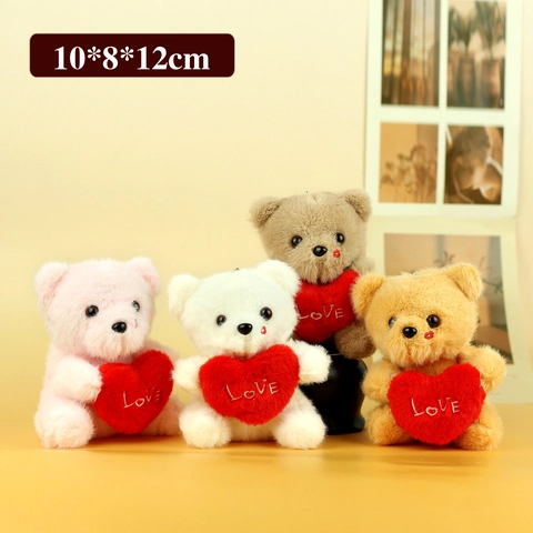 Porte-clés en Peluche Ours en Peluche Mignon Avec Cœur Rouge Broderie Love Cadeau Romantique Pour Décoration de Sac Saint-Valentin